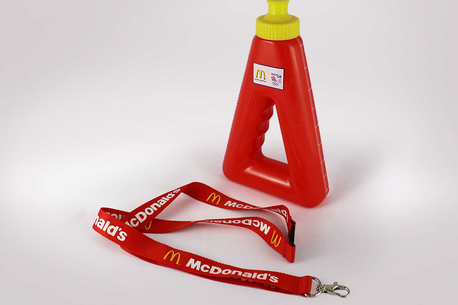 Red McDonalds Triangular Drinks Bottle & Red Lanyard